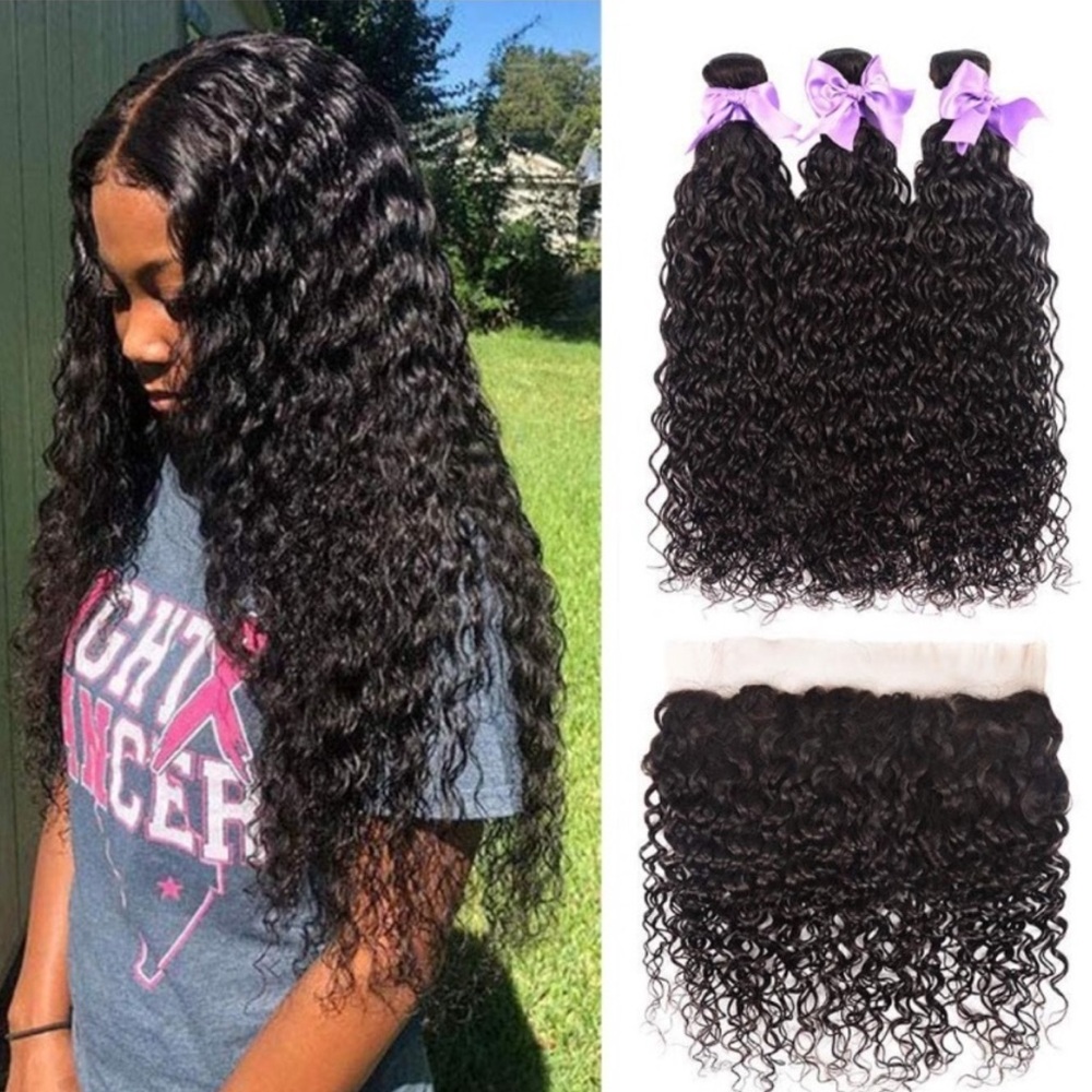 13x4 Free Part Lace  HUMAN HAIR WATER WAVY Frontal & Bundles  *NEW*